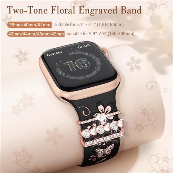 NEW Black/Pink Apple Watch Band with Rose Gold Charms main image 7